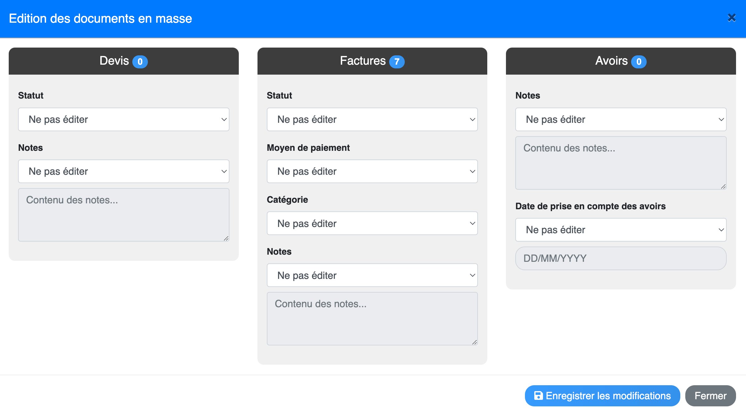 Actions de masse sur les documents