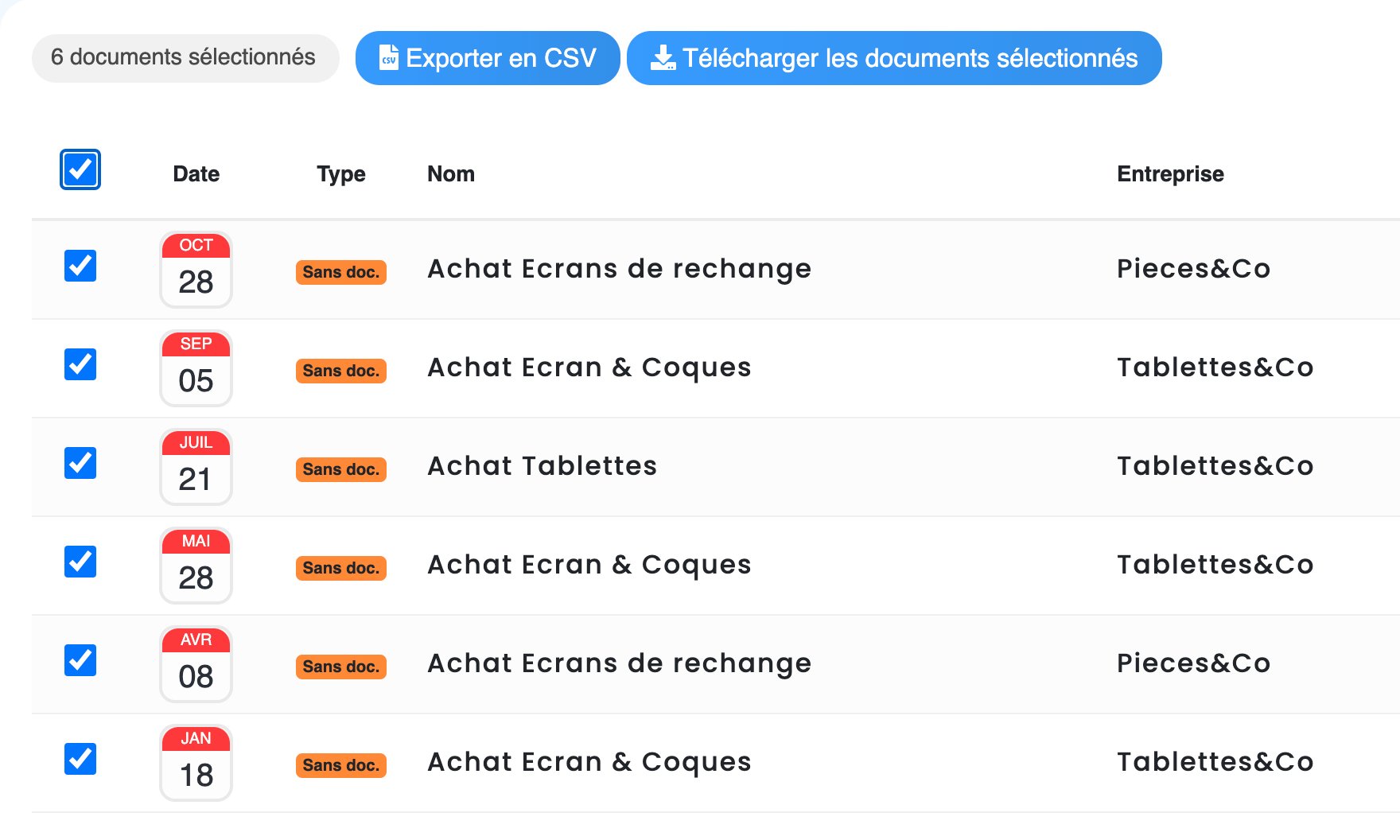 Export des dépenses
