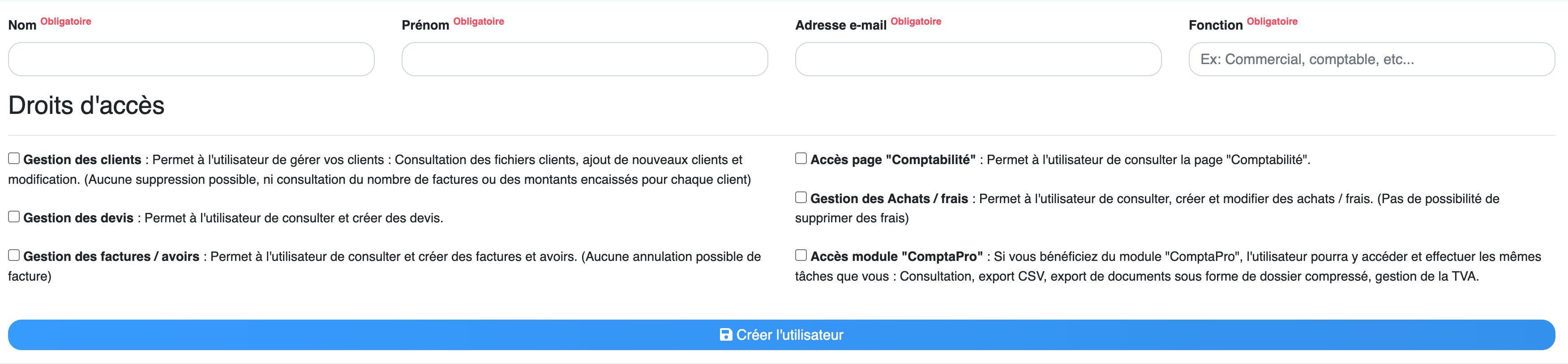 Paramétrage des droits d'accès